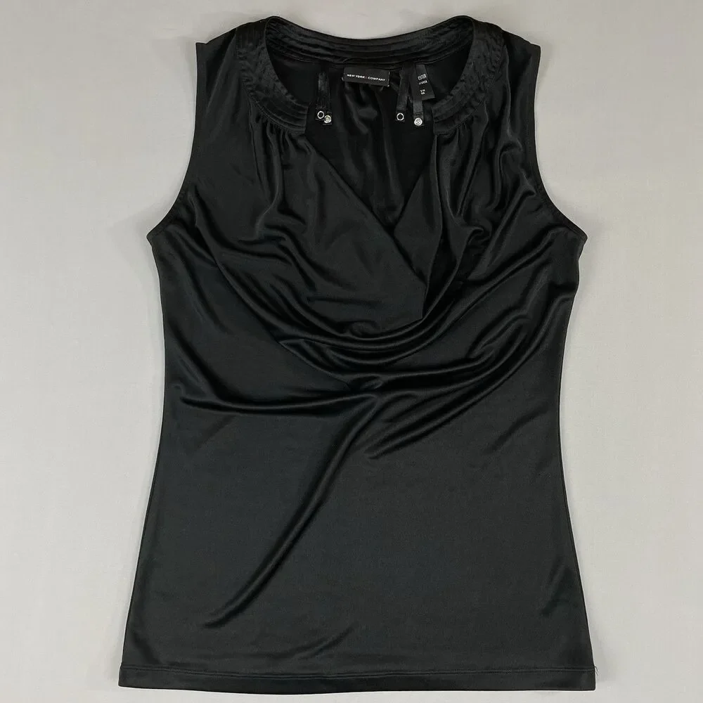 NY & Co. Silky Sleeveless Cowl Draped Neck Top Women’s Small Black Office Corp - Picture 4 of 11